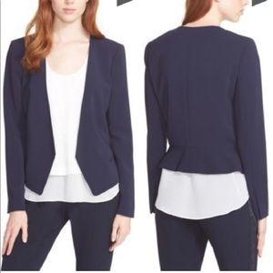 Rebecca Taylor Devon Cropped Blazer Jacket Pink Lining Navy Blue Size 2